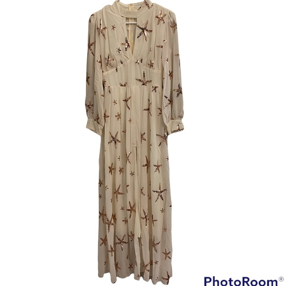 Chiffon Dress off White with Bead Work - Picture 5 of 13